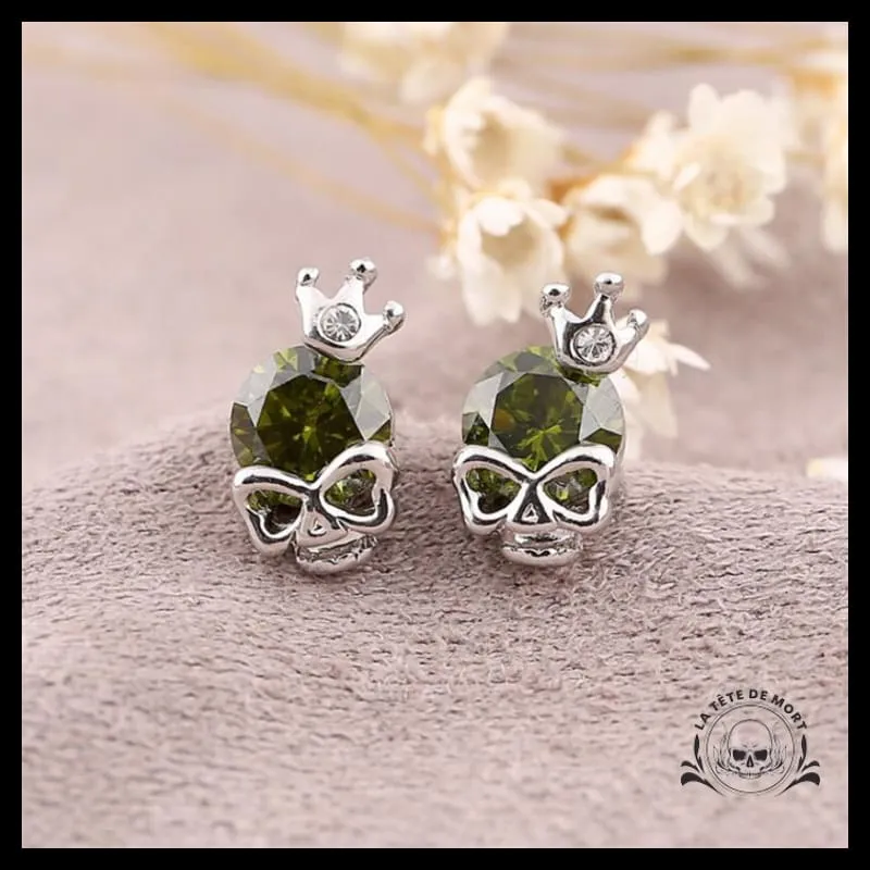 Boucles D'oreilles Tête de Mort Princesse Verte